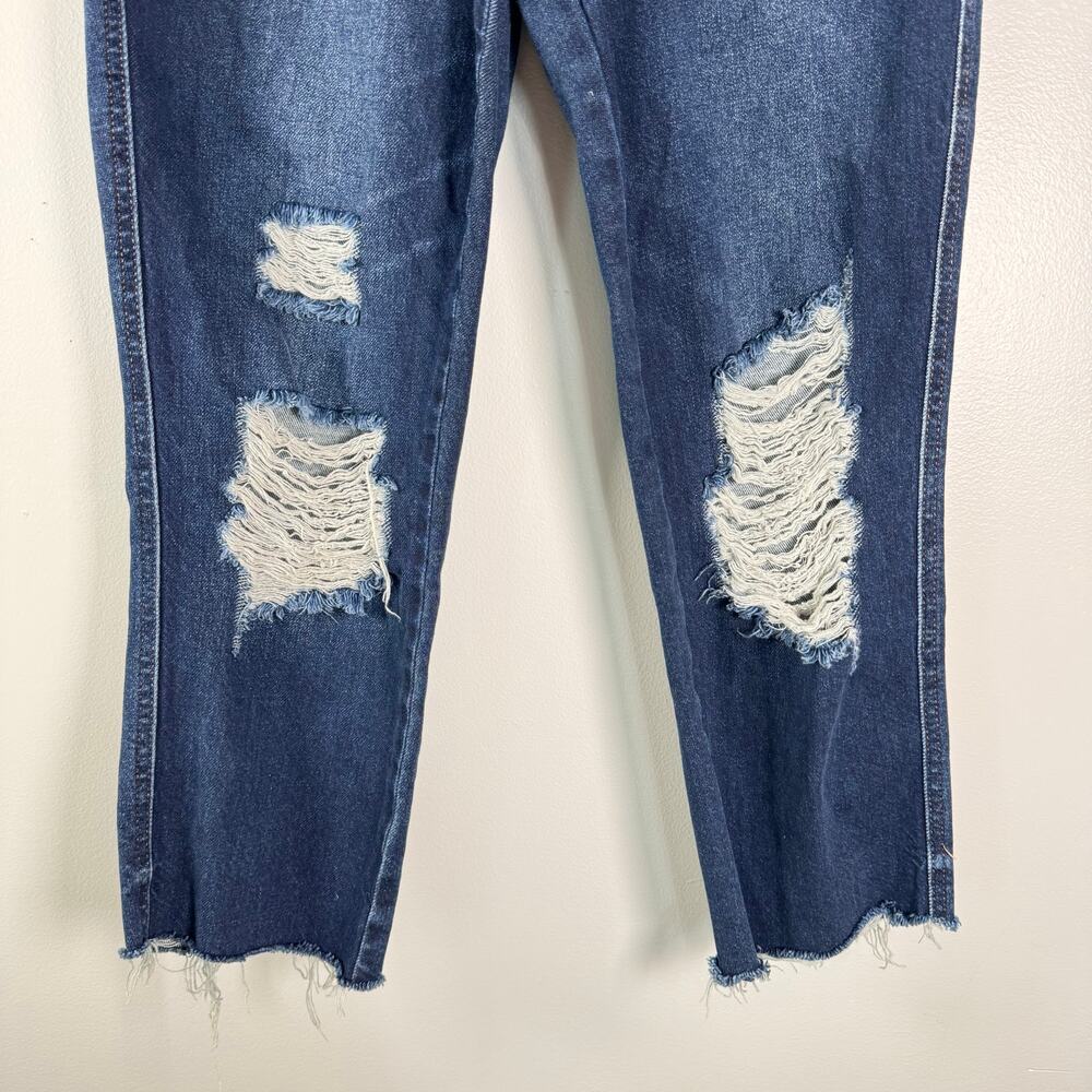 Judy Blue Straight Fit Distressed Raw Hem Jeans Dark Wash Blue Ripped Size 7/28 - Picture 4 of 10